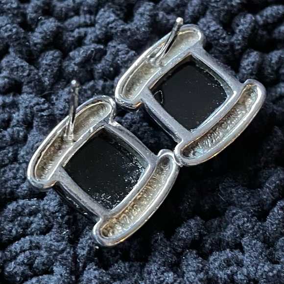 Vintage Onyx Sterling Silver Square Stud Earrings 925 - Picture 4 of 7